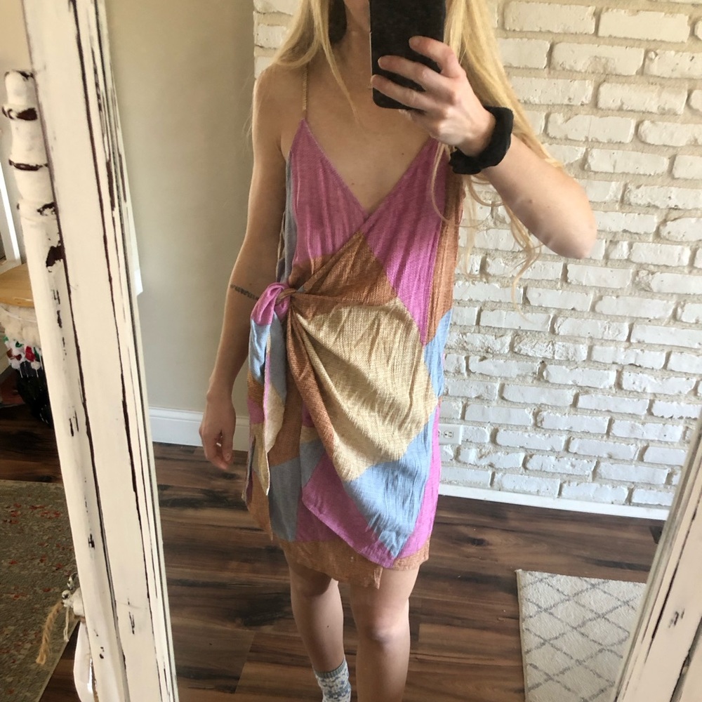 O’Neil multicolored mini wrap dress